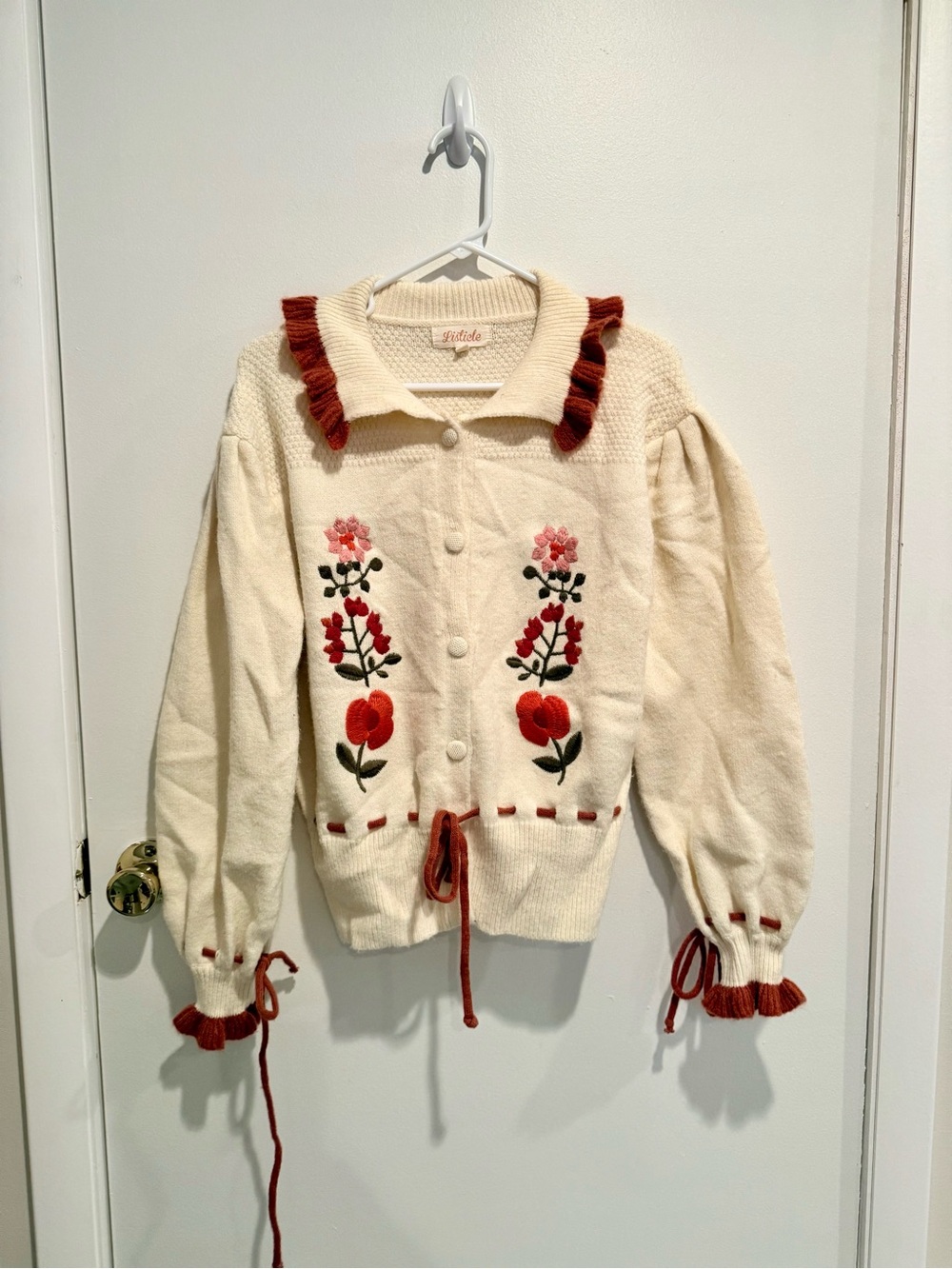 Listicle Ivory Floral Embroidered Knit Cardigan Sweater - Picture 3 of 8